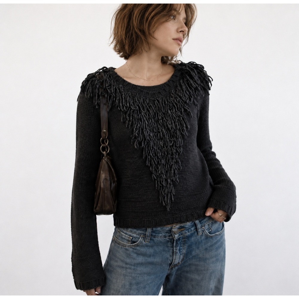 Antik Batik Sweater Fringe Shaggy M Boho Goth Chunky Dark Academia Avant Garde